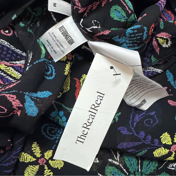 Reformation sz M Long Sleeves Maxi Dress In Black Floral V Neck Front Split - Picture 3 of 9